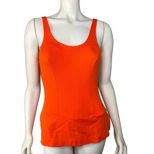 Vintage 40s Bathing Suit One Piece Photoshoot Skirt Orange Hollywood Glam Rare